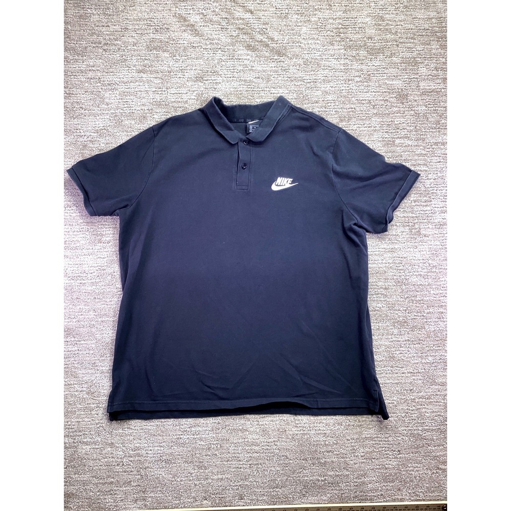 Nike Mens XXL Black Short Sleeve Cotton Pique Polo Shirt Futura Logo Sportswear